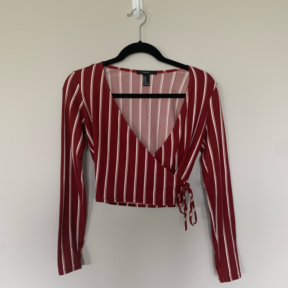 Red and White Pinstripe Crop Top, Size: M